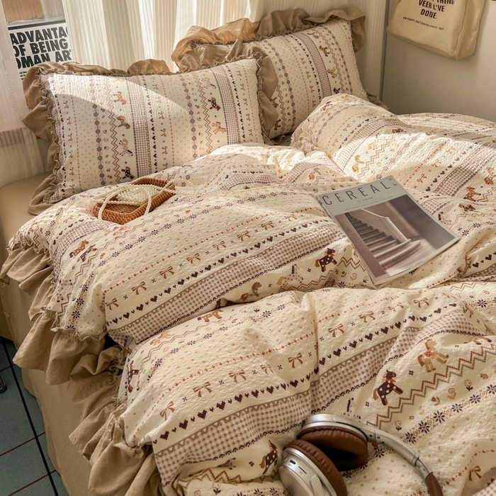 91家纺网 家纺一手货源 找家纺 2026新款泡芙纱花边四件套 摇摇马