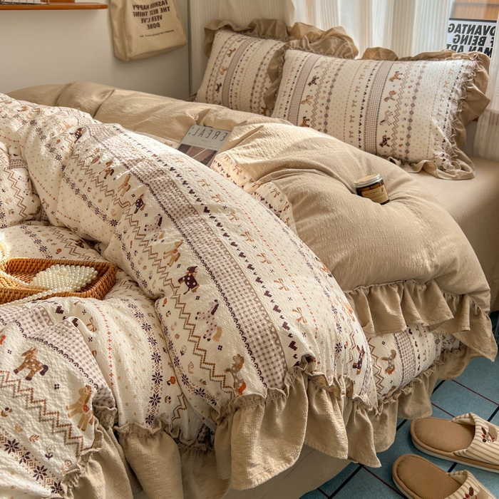 91家纺网 家纺一手货源 找家纺 2026新款泡芙纱花边四件套 摇摇马