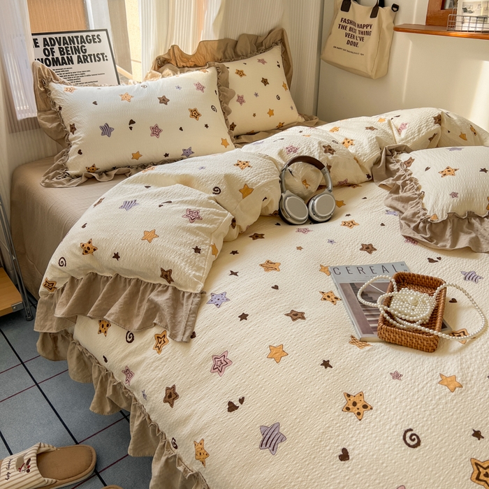 91家纺网 家纺一手货源 找家纺 2026新款泡芙纱花边四件套 星愿