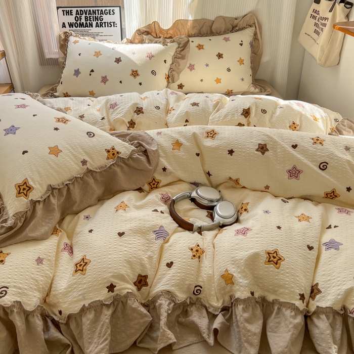 91家纺网 家纺一手货源 找家纺 2026新款泡芙纱花边四件套 星愿