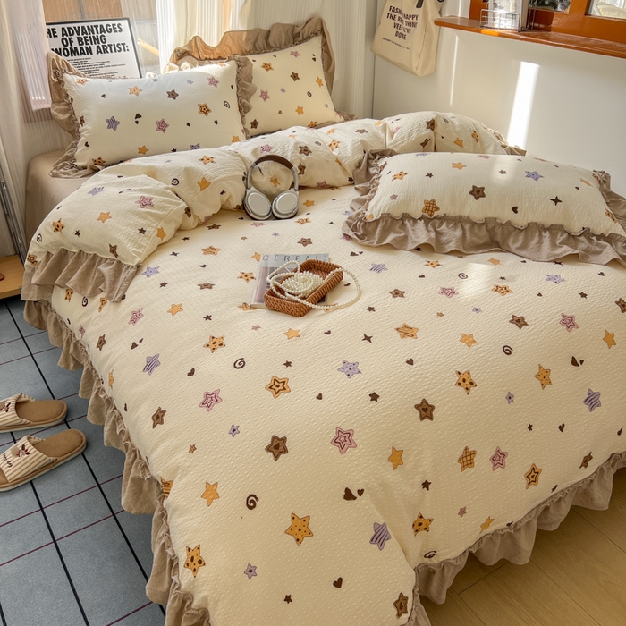 91家纺网 家纺一手货源 找家纺 2026新款泡芙纱花边四件套 星愿