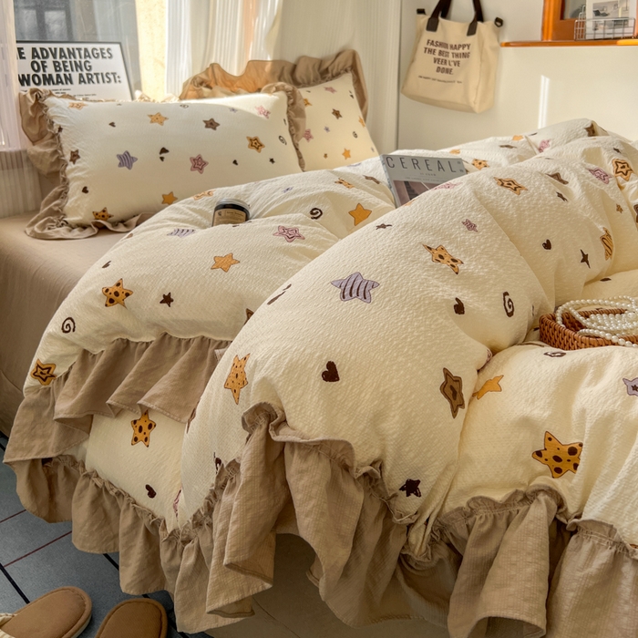 91家纺网 家纺一手货源 找家纺 2026新款泡芙纱花边四件套 星愿