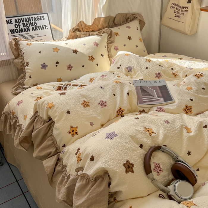 91家纺网 家纺一手货源 找家纺 2026新款泡芙纱花边四件套 星愿