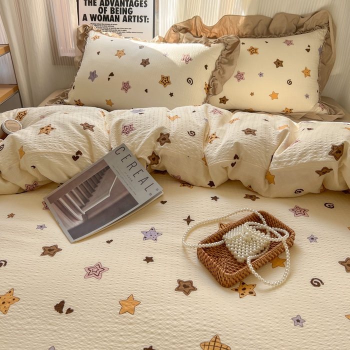 91家纺网 家纺一手货源 找家纺 2026新款泡芙纱花边四件套 星愿