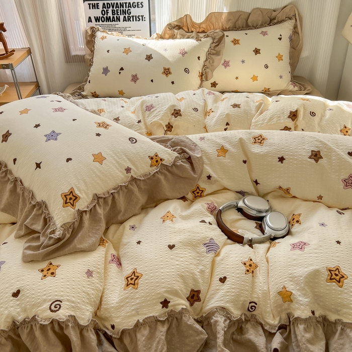 91家纺网 家纺一手货源 找家纺 2026新款泡芙纱花边四件套 星愿