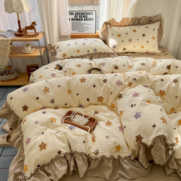 91家纺网 家纺一手货源 找家纺 2026新款泡芙纱花边四件套 星愿