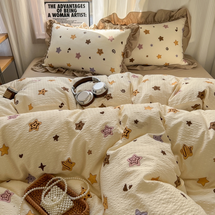 91家纺网 家纺一手货源 找家纺 2026新款泡芙纱花边四件套 星愿