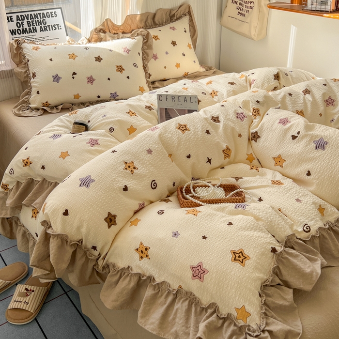 91家纺网 家纺一手货源 找家纺 2026新款泡芙纱花边四件套 星愿