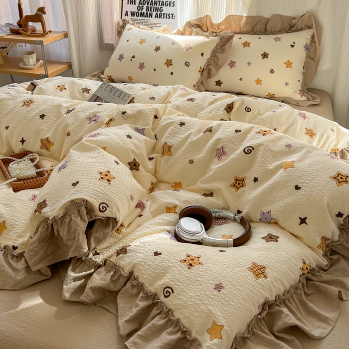 91家纺网 家纺一手货源 找家纺 2026新款泡芙纱花边四件套 星愿