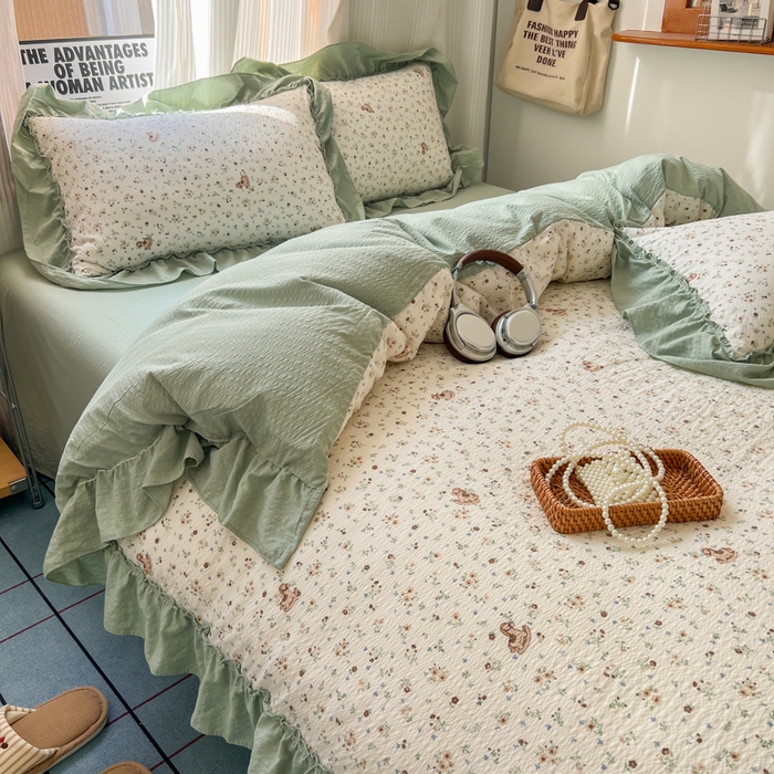 91家纺网 家纺一手货源 找家纺 2026新款泡芙纱花边四件套 春和