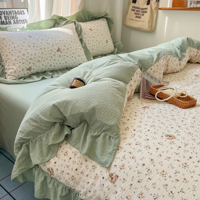 91家纺网 家纺一手货源 找家纺 2026新款泡芙纱花边四件套 春和