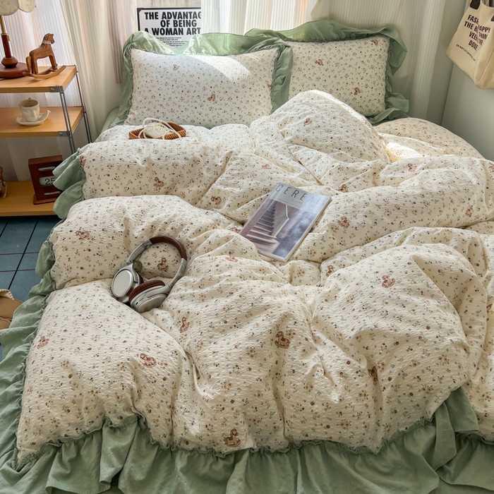 91家纺网 家纺一手货源 找家纺 2026新款泡芙纱花边四件套 春和