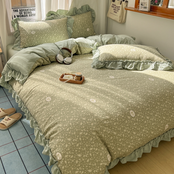 91家纺网 家纺一手货源 找家纺 2026新款泡芙纱花边四件套 梦境