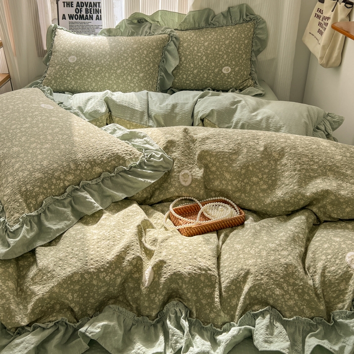 91家纺网 家纺一手货源 找家纺 2026新款泡芙纱花边四件套 梦境