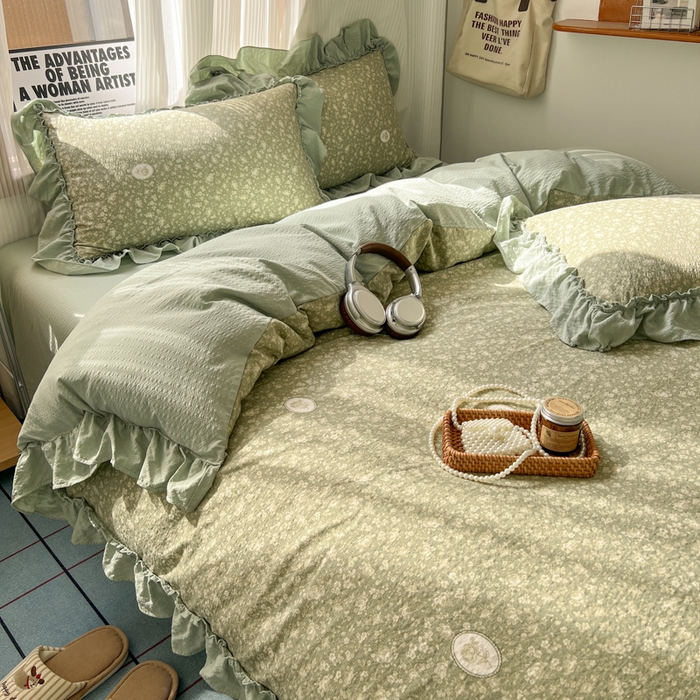 91家纺网 家纺一手货源 找家纺 2026新款泡芙纱花边四件套 梦境