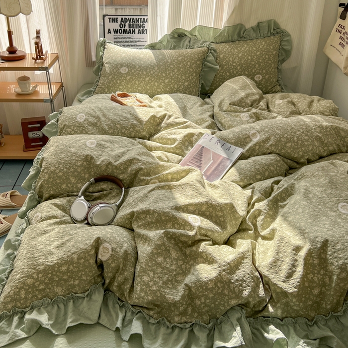 91家纺网 家纺一手货源 找家纺 2026新款泡芙纱花边四件套 梦境