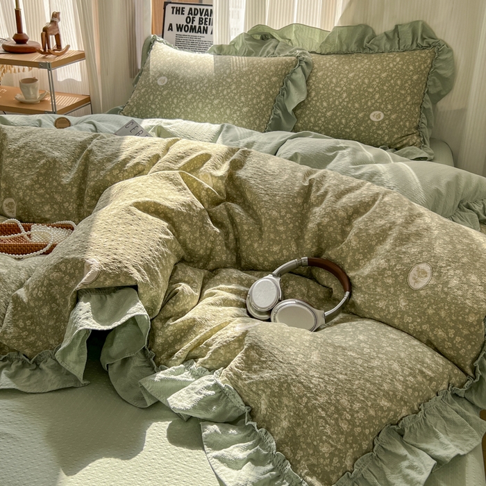 91家纺网 家纺一手货源 找家纺 2026新款泡芙纱花边四件套 梦境