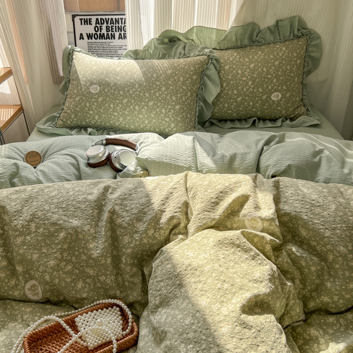 91家纺网 家纺一手货源 找家纺 2026新款泡芙纱花边四件套 梦境