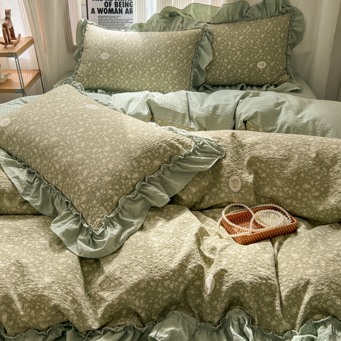 91家纺网 家纺一手货源 找家纺 2026新款泡芙纱花边四件套 梦境