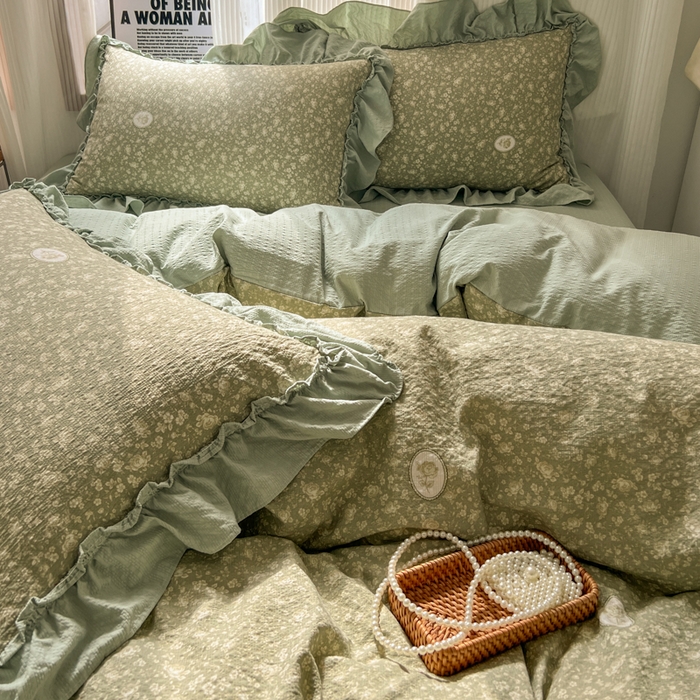 91家纺网 家纺一手货源 找家纺 2026新款泡芙纱花边四件套 梦境