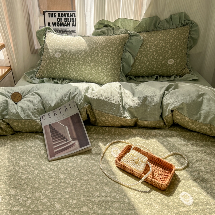 91家纺网 家纺一手货源 找家纺 2026新款泡芙纱花边四件套 梦境