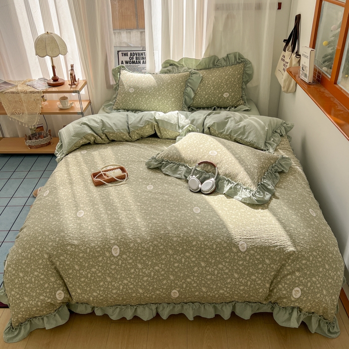 91家纺网 家纺一手货源 找家纺 2026新款泡芙纱花边四件套 梦境