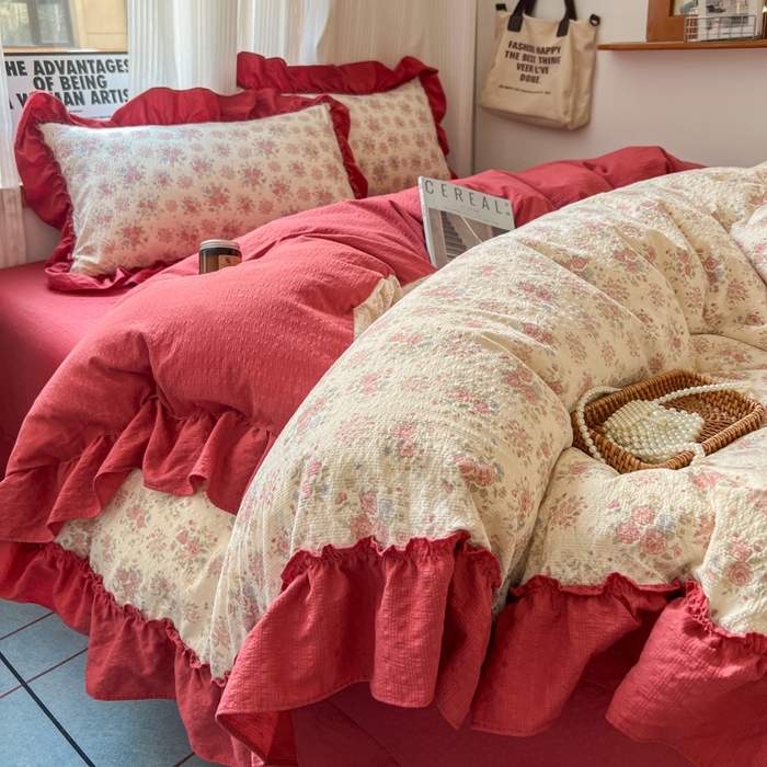 2026新款泡芙纱花边四件套 梨花落