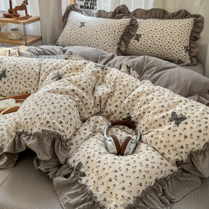 91家纺网 家纺一手货源 找家纺 2026新款泡芙纱花边四件套 碟舞