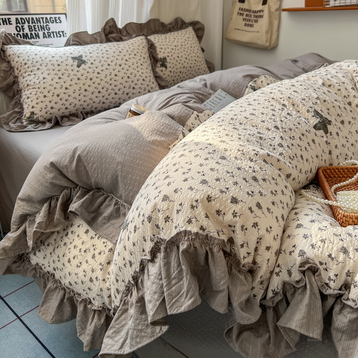 2026新款泡芙纱花边四件套 碟舞