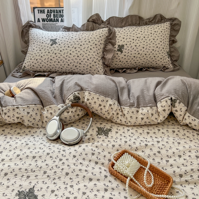 91家纺网 家纺一手货源 找家纺 2026新款泡芙纱花边四件套 碟舞