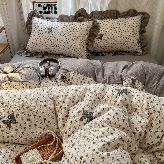 91家纺网 家纺一手货源 找家纺 2026新款泡芙纱花边四件套 碟舞