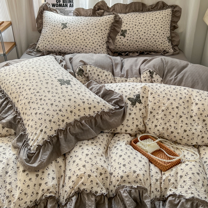 91家纺网 家纺一手货源 找家纺 2026新款泡芙纱花边四件套 碟舞