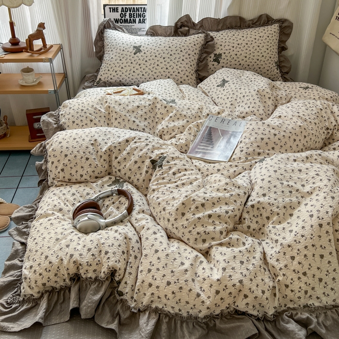 91家纺网 家纺一手货源 找家纺 2026新款泡芙纱花边四件套 碟舞