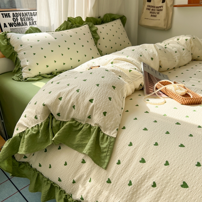 2026新款泡芙纱花边四件套 绿色心情