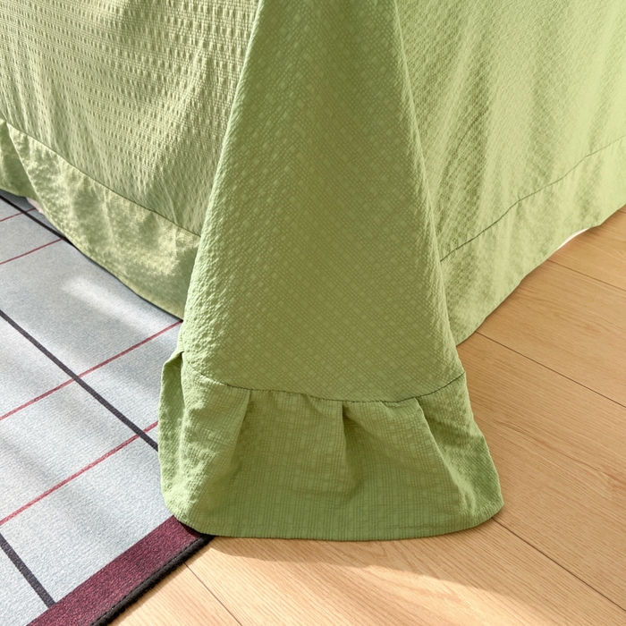 91家纺网 家纺一手货源 找家纺 2026新款泡芙纱花边四件套 绿色心情