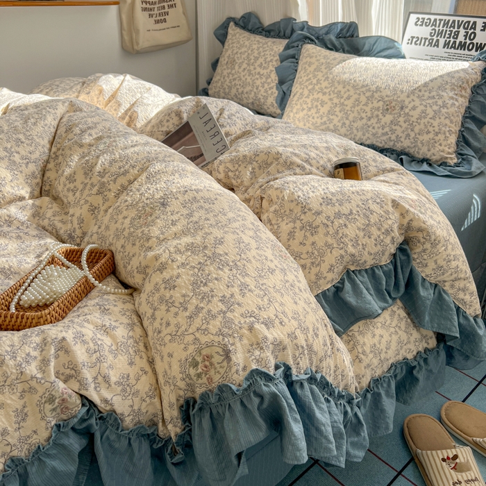 91家纺网 家纺一手货源 找家纺 2026新款泡芙纱花边四件套 花束