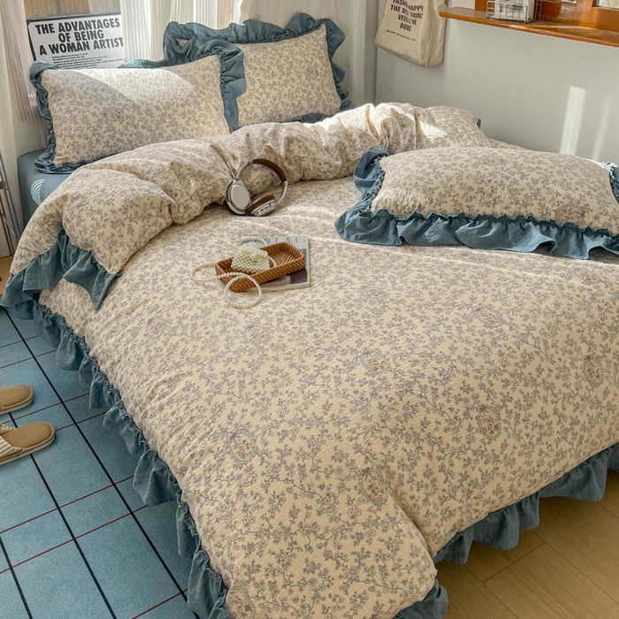 91家纺网 家纺一手货源 找家纺 2026新款泡芙纱花边四件套 花束