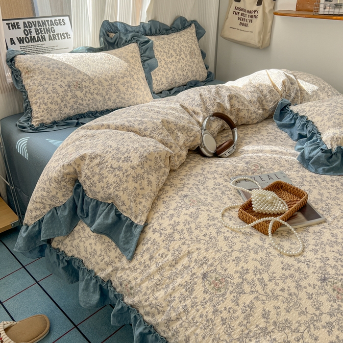 91家纺网 家纺一手货源 找家纺 2026新款泡芙纱花边四件套 花束