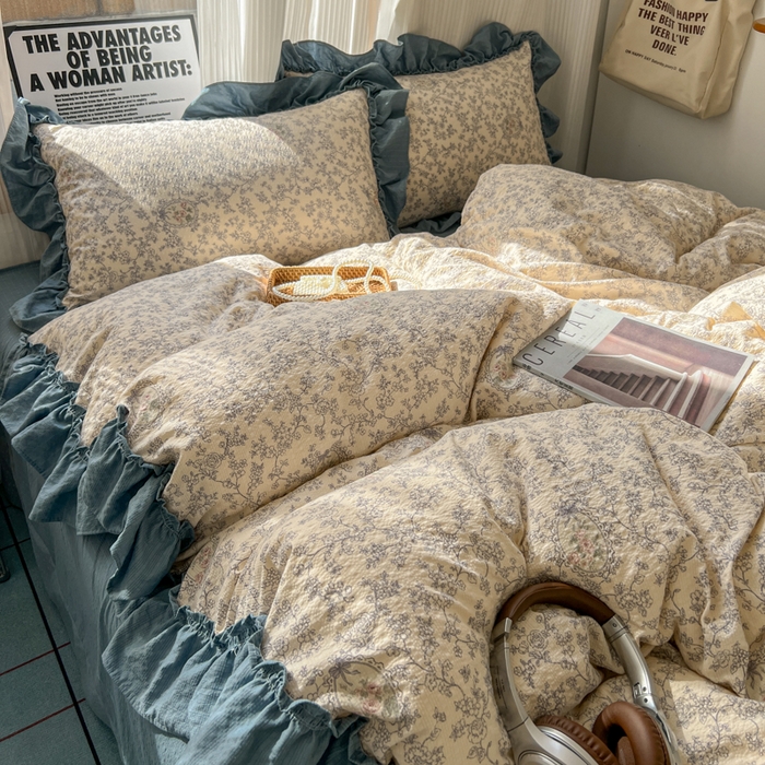 91家纺网 家纺一手货源 找家纺 2026新款泡芙纱花边四件套 花束