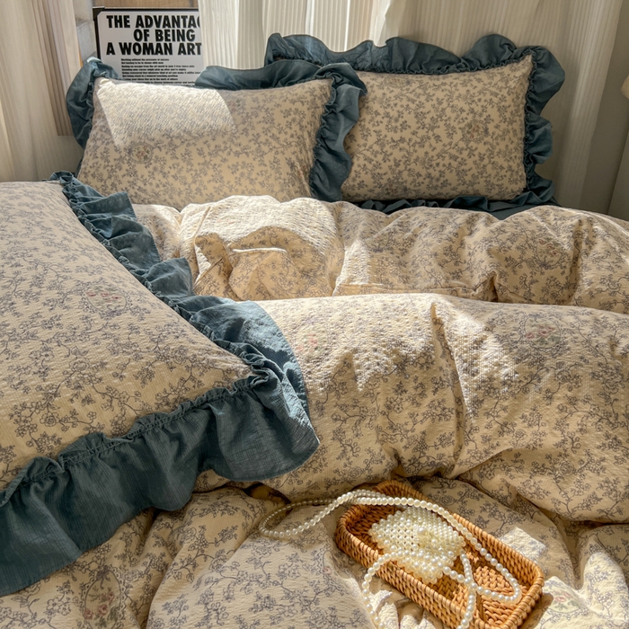 91家纺网 家纺一手货源 找家纺 2026新款泡芙纱花边四件套 花束