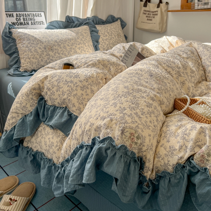 91家纺网 家纺一手货源 找家纺 2026新款泡芙纱花边四件套 花束