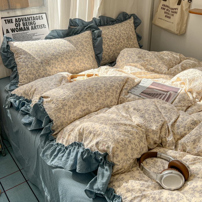 91家纺网 家纺一手货源 找家纺 2026新款泡芙纱花边四件套 花束