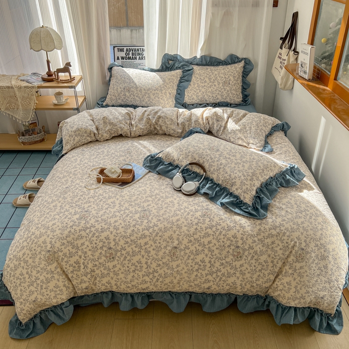 91家纺网 家纺一手货源 找家纺 2026新款泡芙纱花边四件套 花束