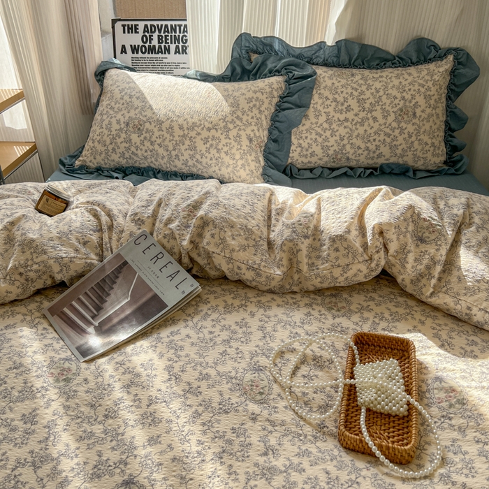 91家纺网 家纺一手货源 找家纺 2026新款泡芙纱花边四件套 花束