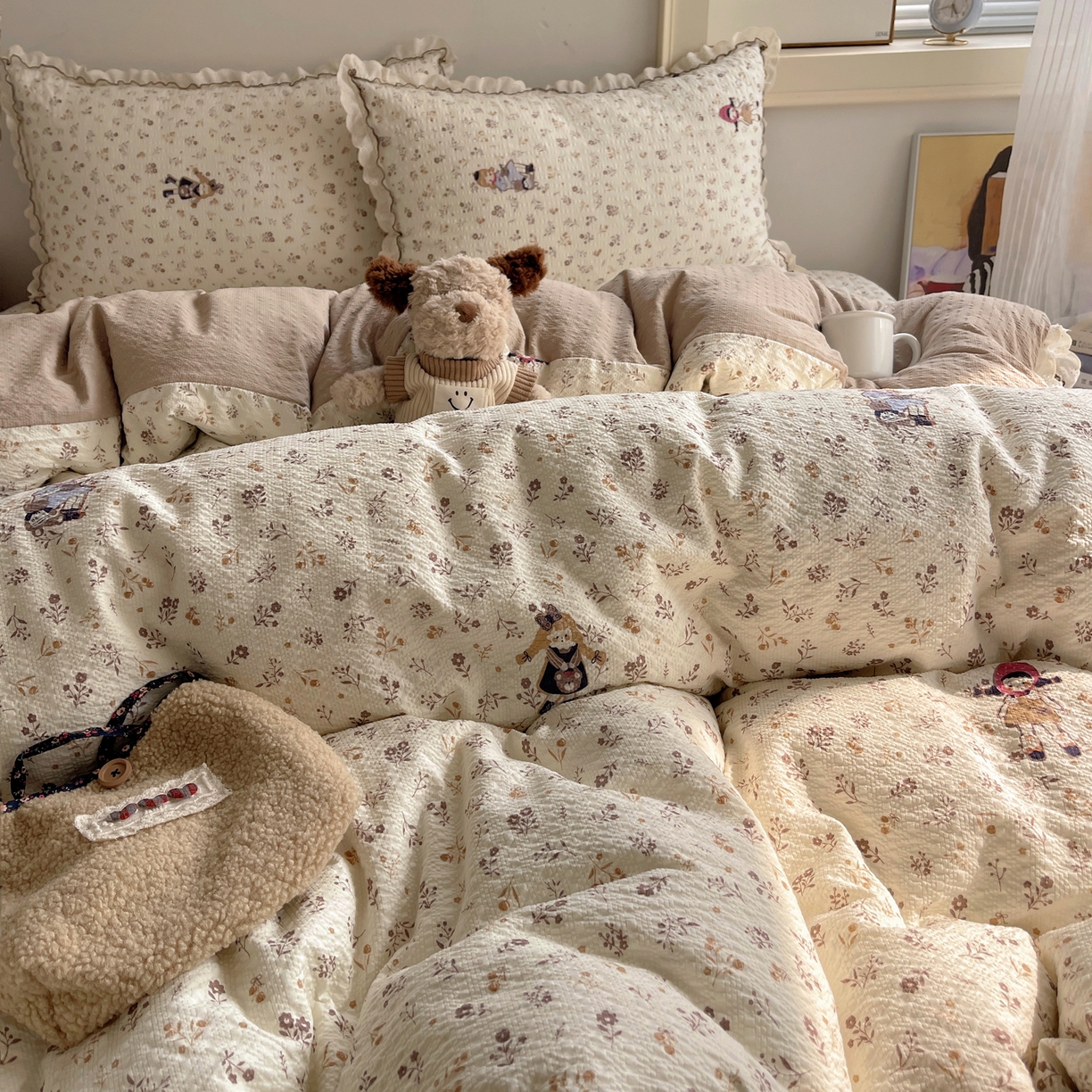 91家纺网 家纺一手货源 找家纺 2026新款泡芙纱床盖四件套 小女孩