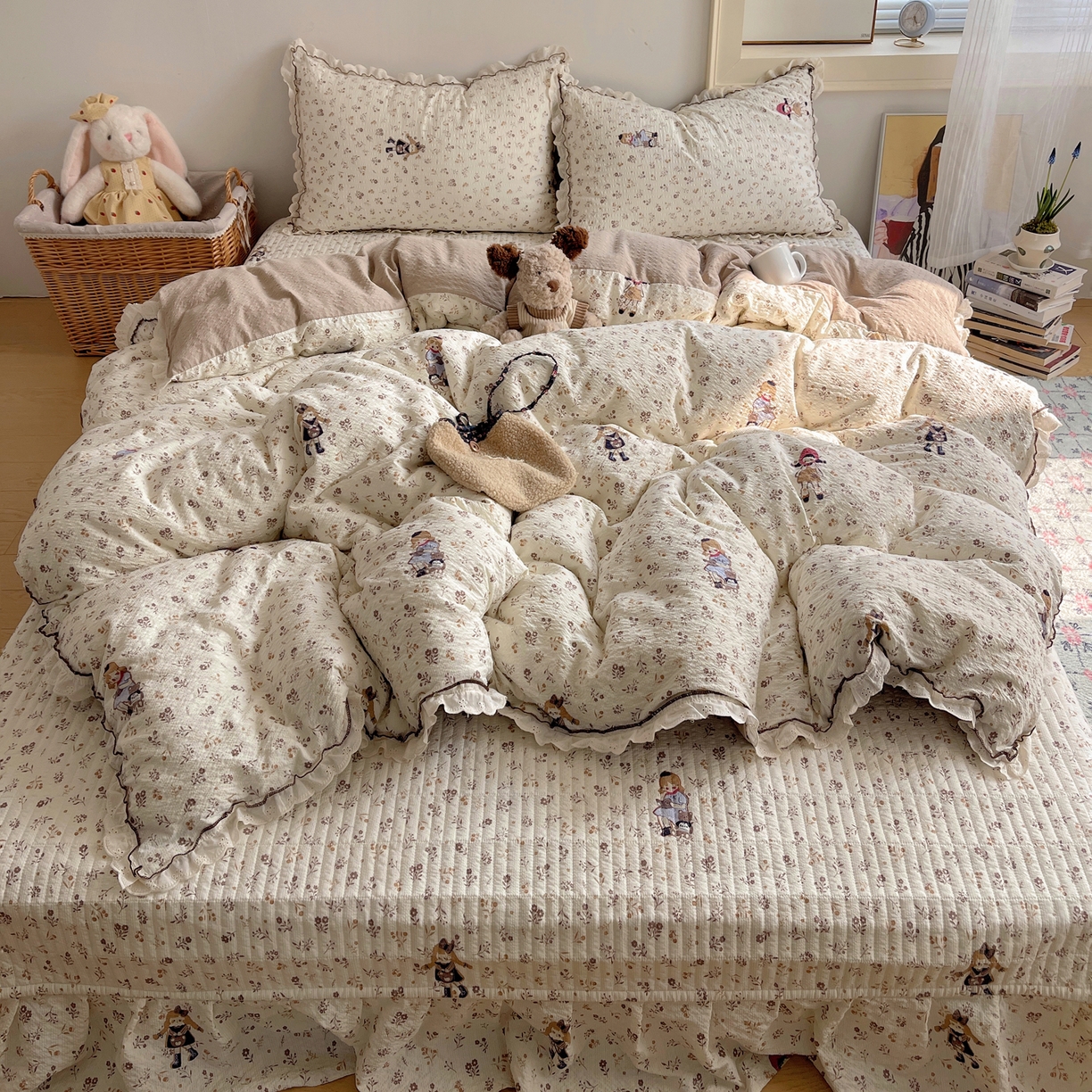 91家纺网 家纺一手货源 找家纺 2026新款泡芙纱床盖四件套 小女孩