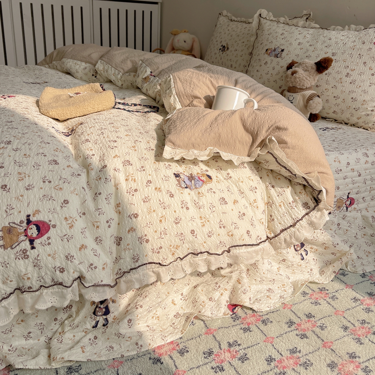 91家纺网 家纺一手货源 找家纺 2026新款泡芙纱床盖四件套 小女孩