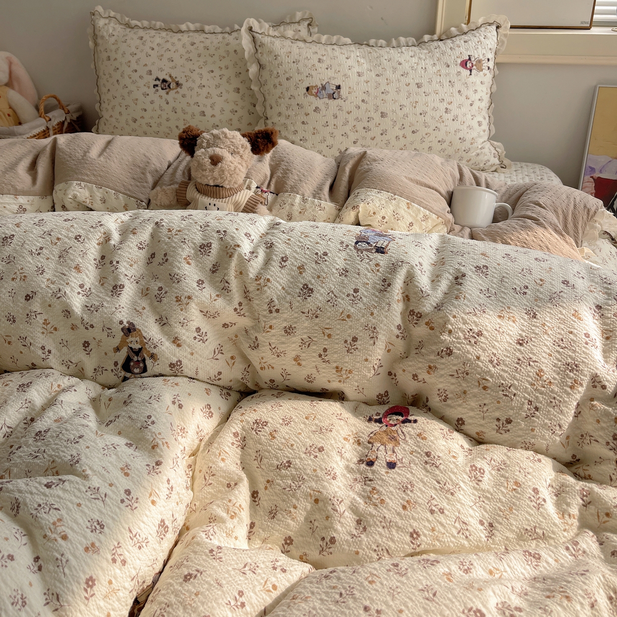 91家纺网 家纺一手货源 找家纺 2026新款泡芙纱床盖四件套 小女孩