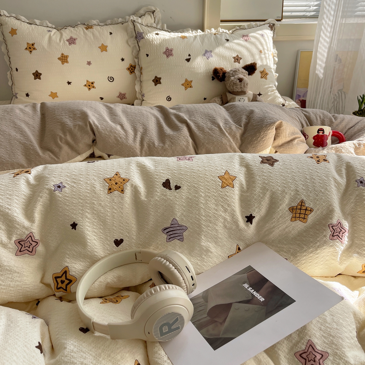 91家纺网 家纺一手货源 找家纺 2026新款泡芙纱床盖四件套 星愿