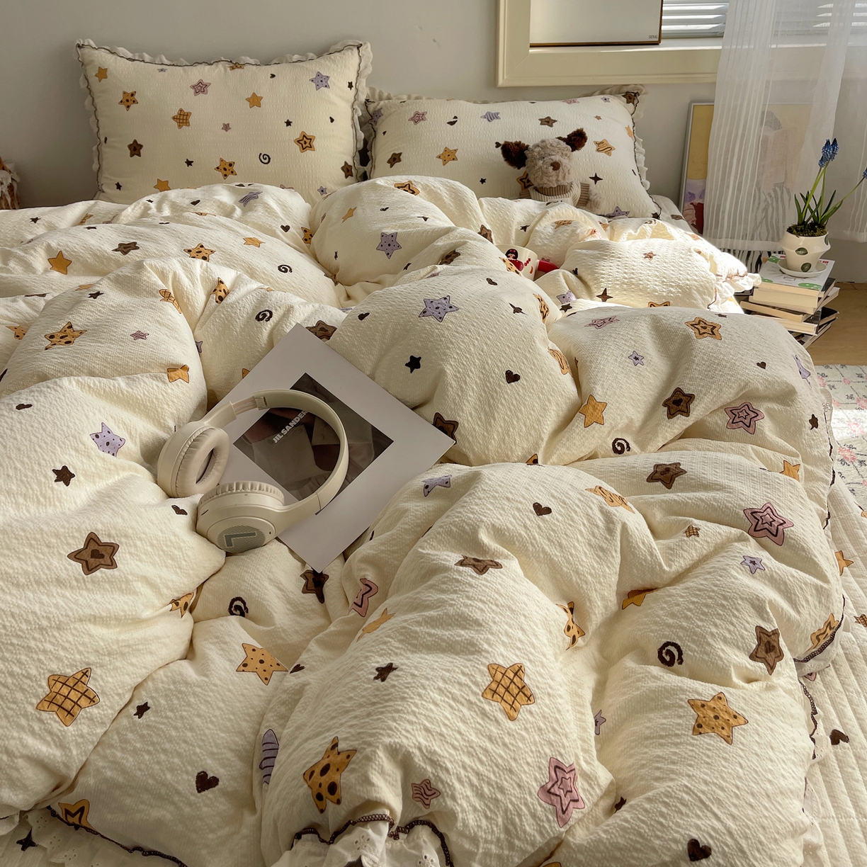 91家纺网 家纺一手货源 找家纺 2026新款泡芙纱床盖四件套 星愿